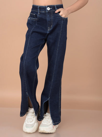 Blue Wide-Leg High-Waist Jeans