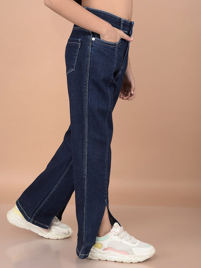 Blue Wide-Leg High-Waist Jeans