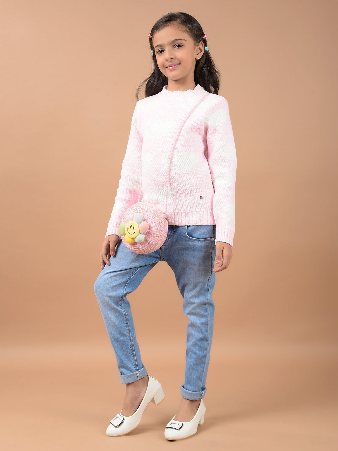 Pink Jacquard Sweater-Girls Sweaters-Crimsoune Club