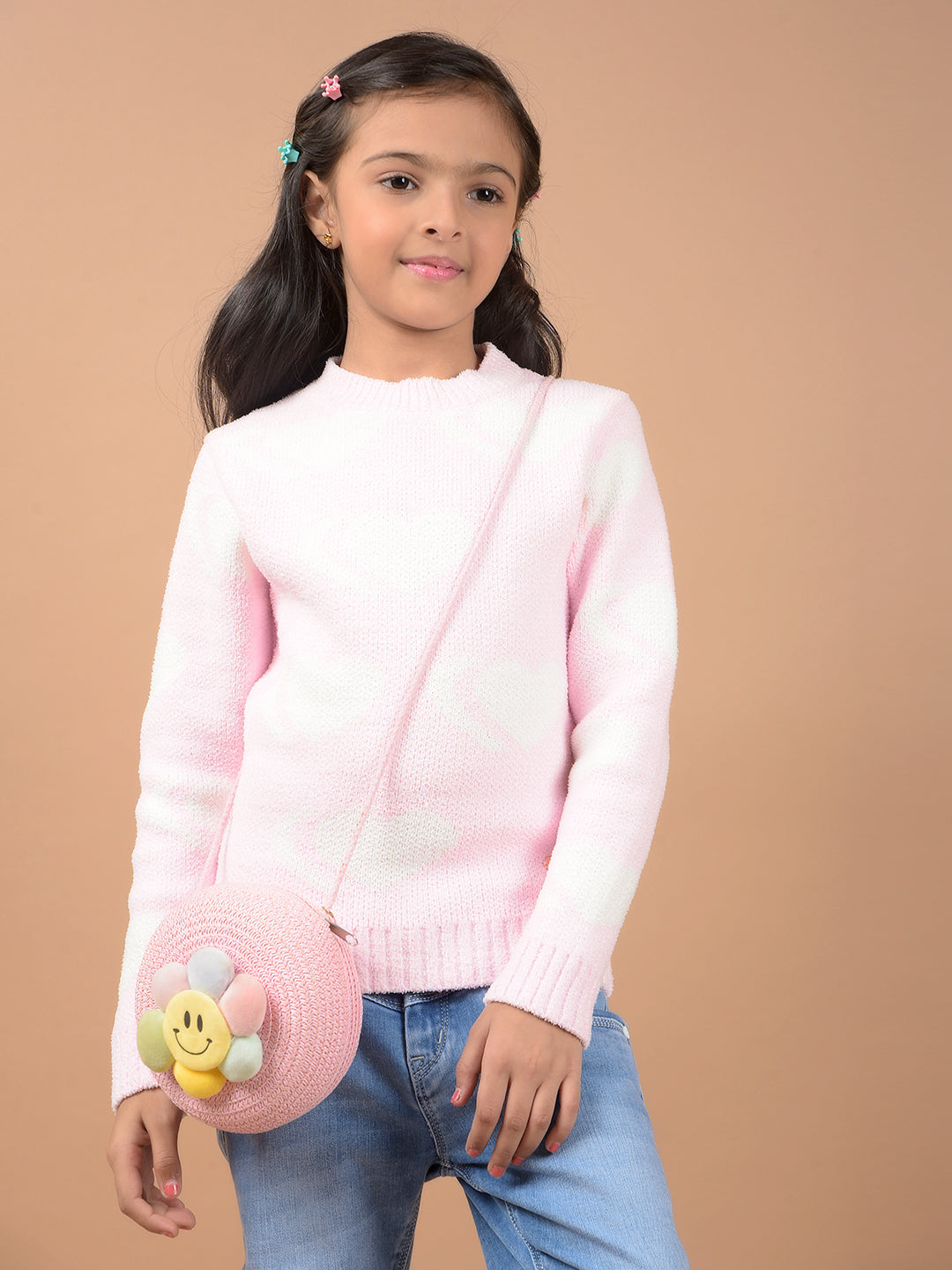 Pink Jacquard Sweater-Girls Sweaters-Crimsoune Club