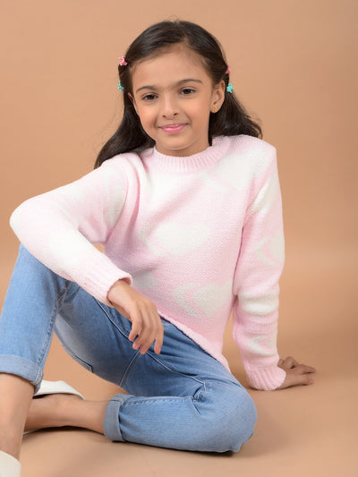 Pink Jacquard Sweater-Girls Sweaters-Crimsoune Club