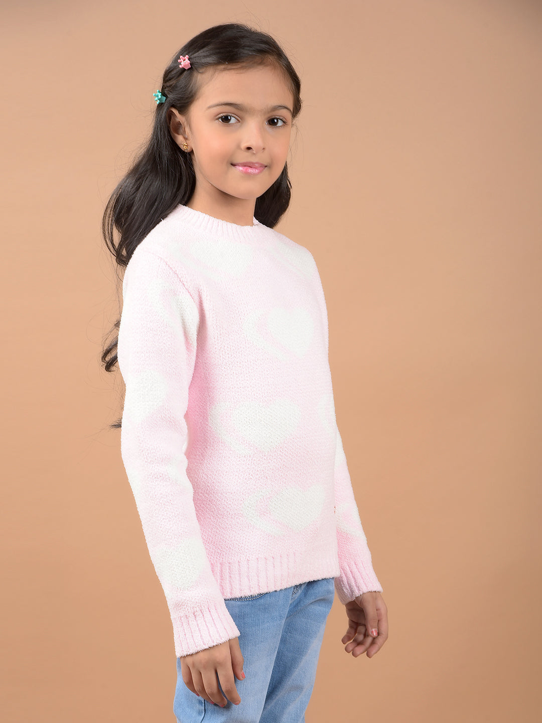 Pink Jacquard Sweater-Girls Sweaters-Crimsoune Club