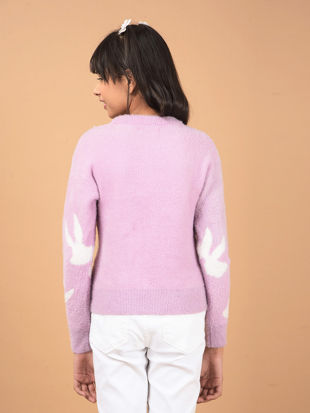 Purple Printed 100% Nylon Sweater-Girls Sweaters-Crimsoune Club