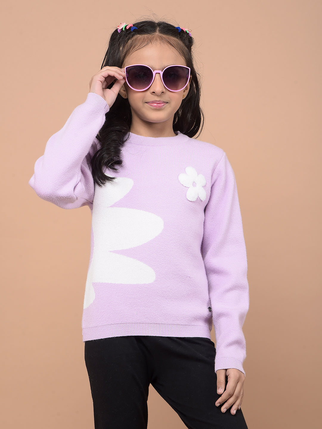 Purple Graphic Print Sweater-Girls Sweaters-Crimsoune Club