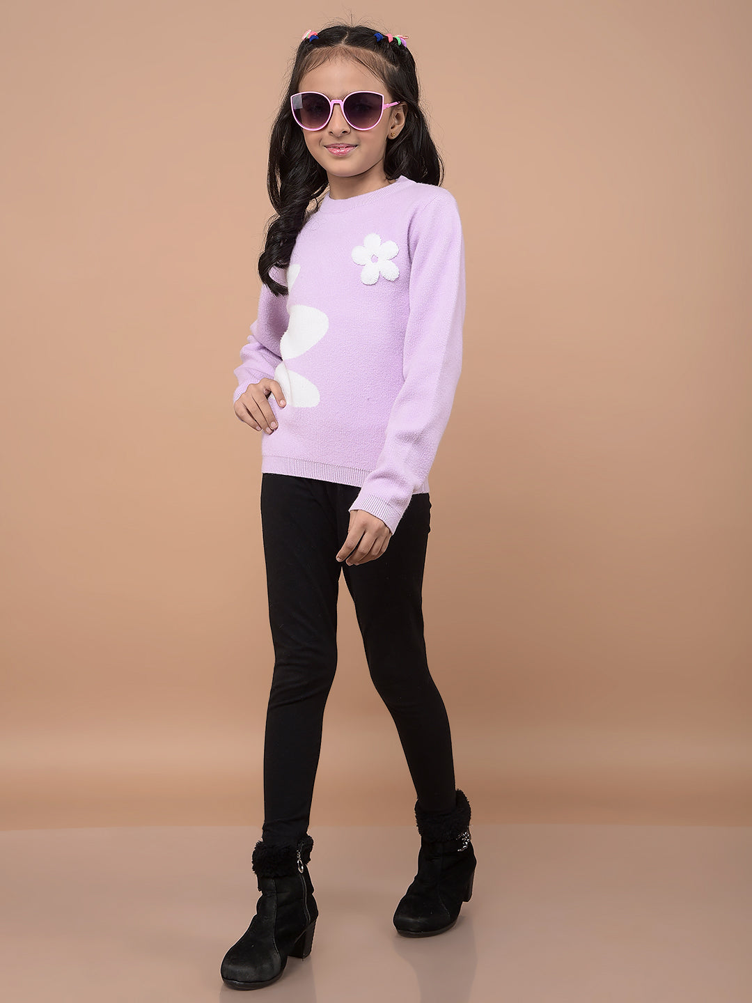 Purple Graphic Print Sweater-Girls Sweaters-Crimsoune Club