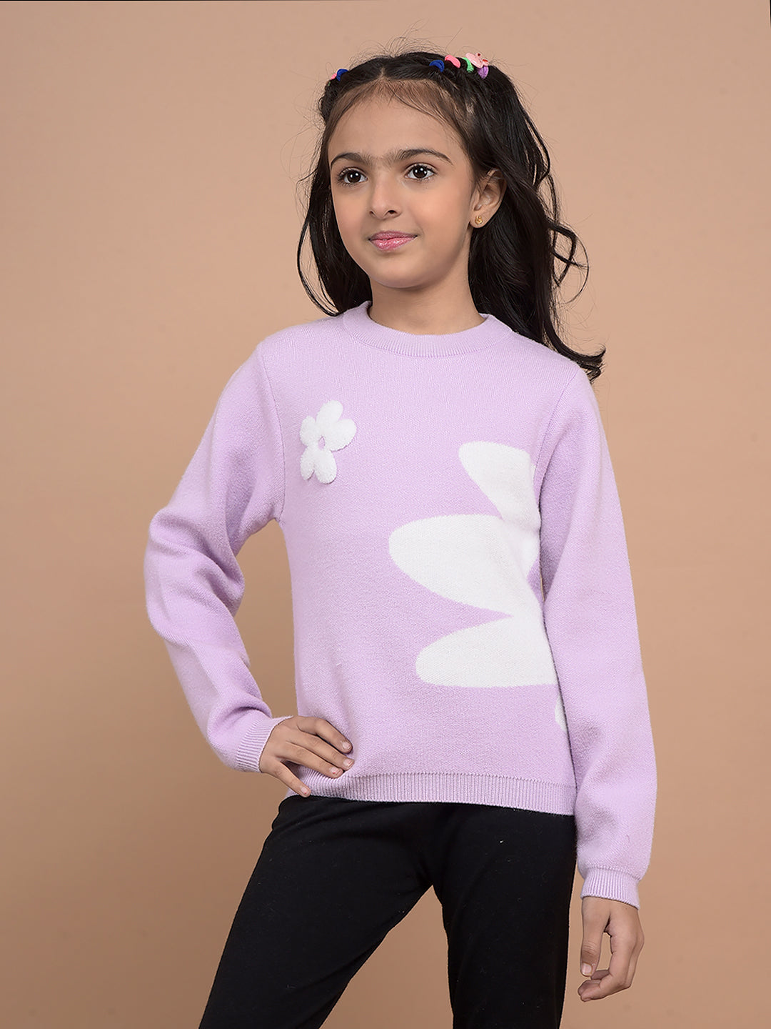 Purple Graphic Print Sweater-Girls Sweaters-Crimsoune Club