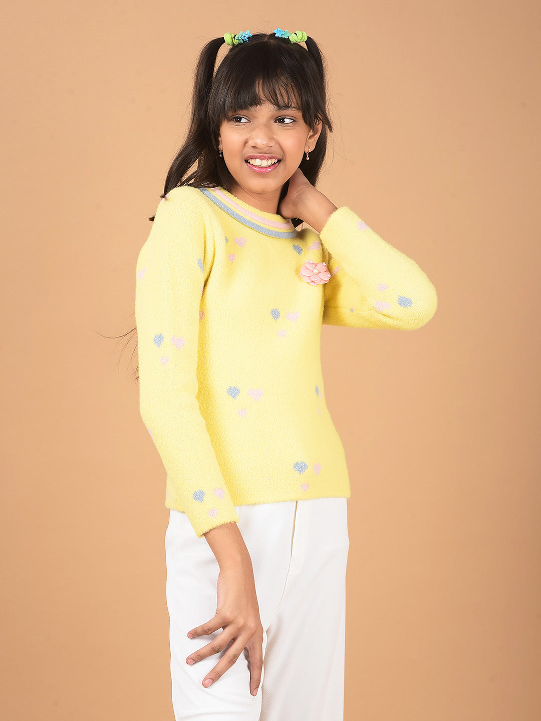 Yellow Embellished Sweater-Girls Sweaters-Crimsoune Club