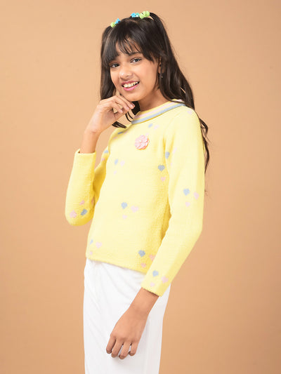 Yellow Embellished Sweater-Girls Sweaters-Crimsoune Club