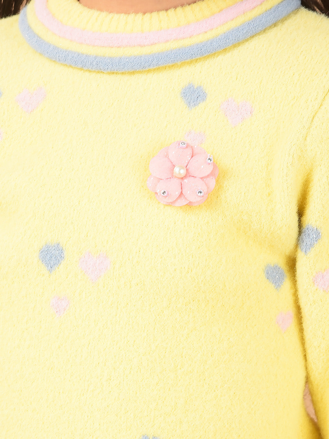 Yellow Embellished Sweater-Girls Sweaters-Crimsoune Club