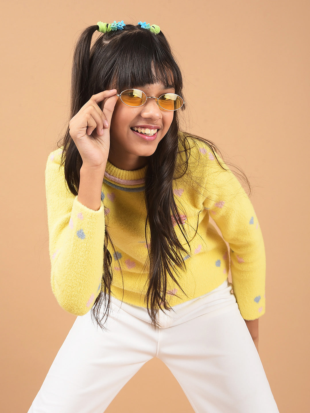 Yellow Embellished Sweater-Girls Sweaters-Crimsoune Club