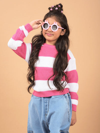 Pink 100% Acrylic Sweater-Girls Sweaters-Crimsoune Club