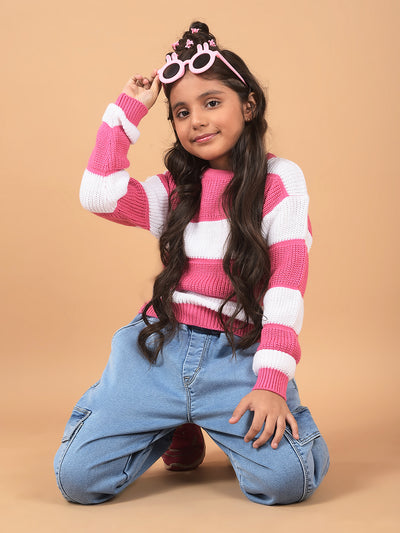 Pink 100% Acrylic Sweater-Girls Sweaters-Crimsoune Club