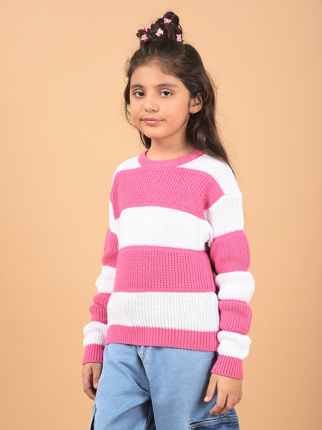 Pink 100% Acrylic Sweater-Girls Sweaters-Crimsoune Club