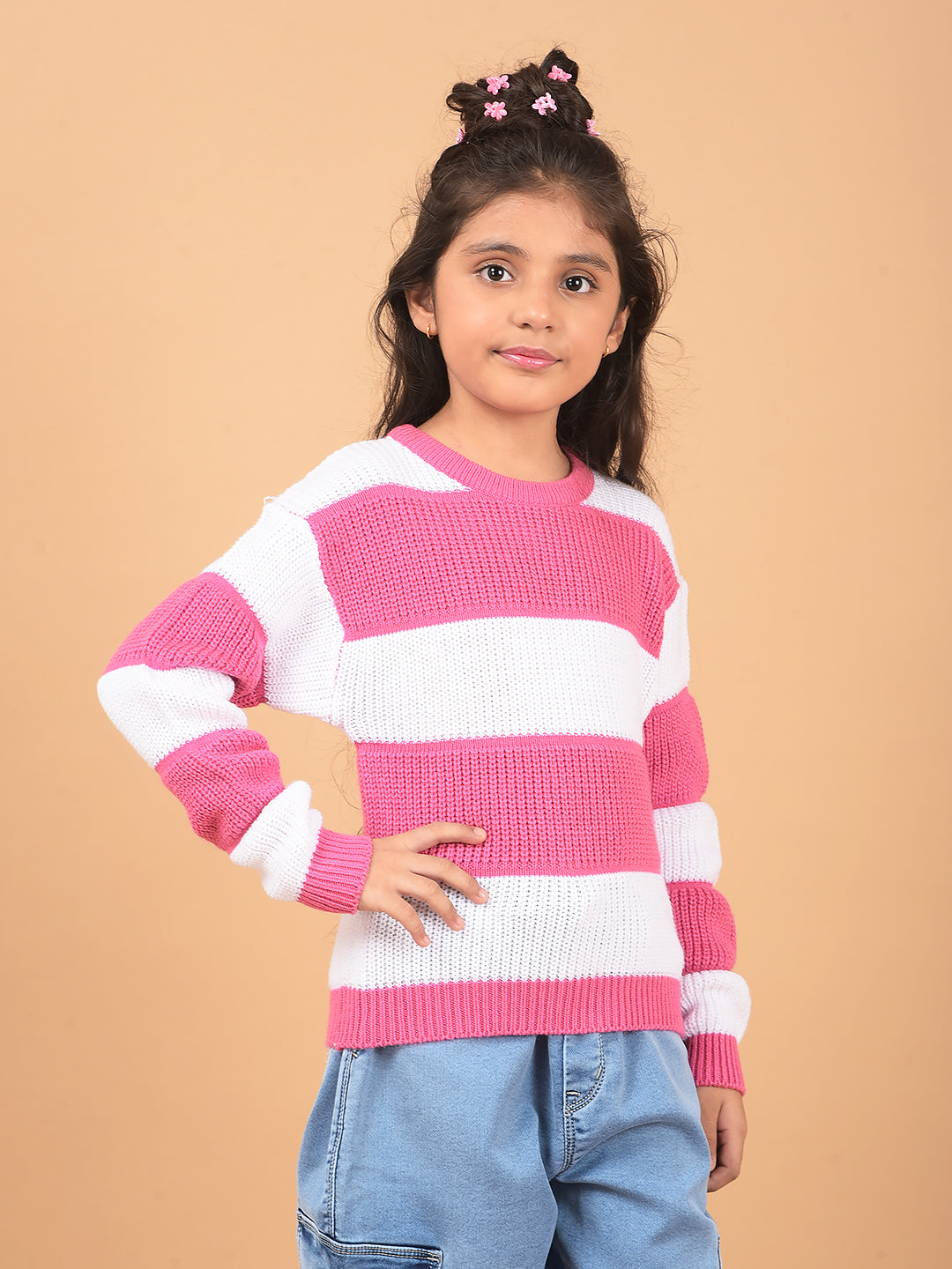 Pink 100% Acrylic Sweater-Girls Sweaters-Crimsoune Club