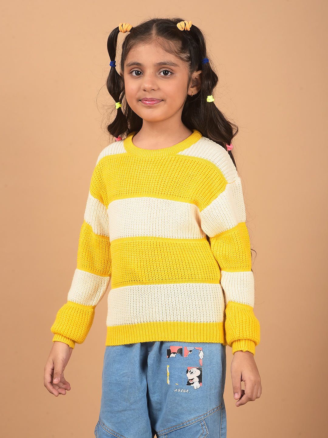 Yellow 100% Acrylic Sweater-Girls Sweaters-Crimsoune Club