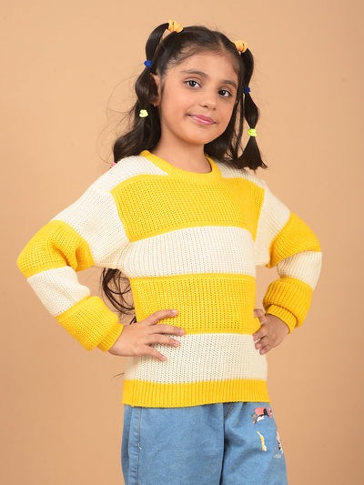 Yellow 100% Acrylic Sweater-Girls Sweaters-Crimsoune Club