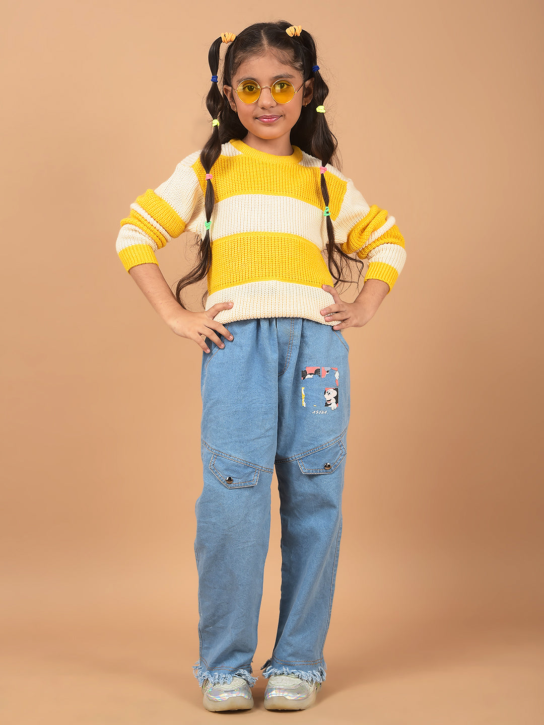 Yellow 100% Acrylic Sweater-Girls Sweaters-Crimsoune Club