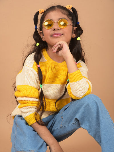 Yellow 100% Acrylic Sweater-Girls Sweaters-Crimsoune Club