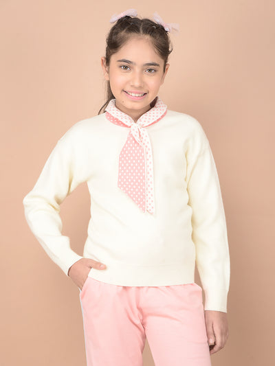 Cream 100% Cotton Tie-Up Neck Sweater