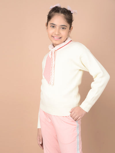 Cream 100% Cotton Tie-Up Neck Sweater