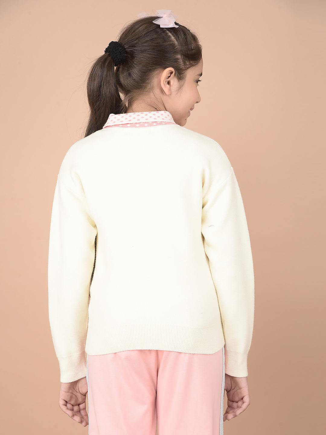 Cream 100% Cotton Tie-Up Neck Sweater