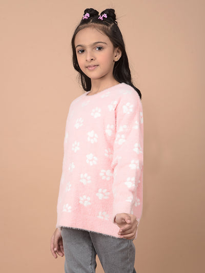 Pink Printed Acrylic Sweater-Girls Sweaters-Crimsoune Club