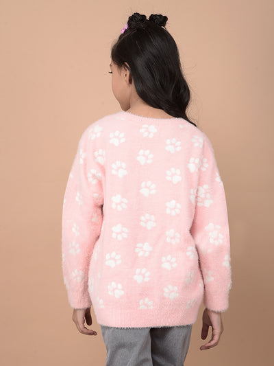 Pink Printed Acrylic Sweater-Girls Sweaters-Crimsoune Club