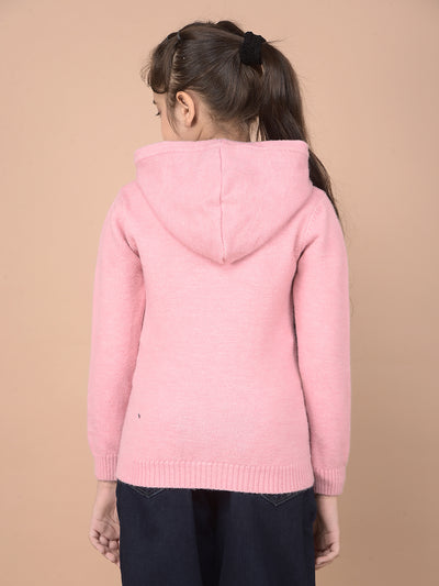 Pink Embellished Hooded Neck Sweater