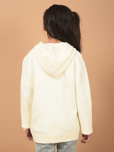 Off White Embellished Hooded Neck Sweater