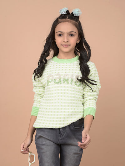 Green Embellished Sweater-Girls Sweaters-Crimsoune Club