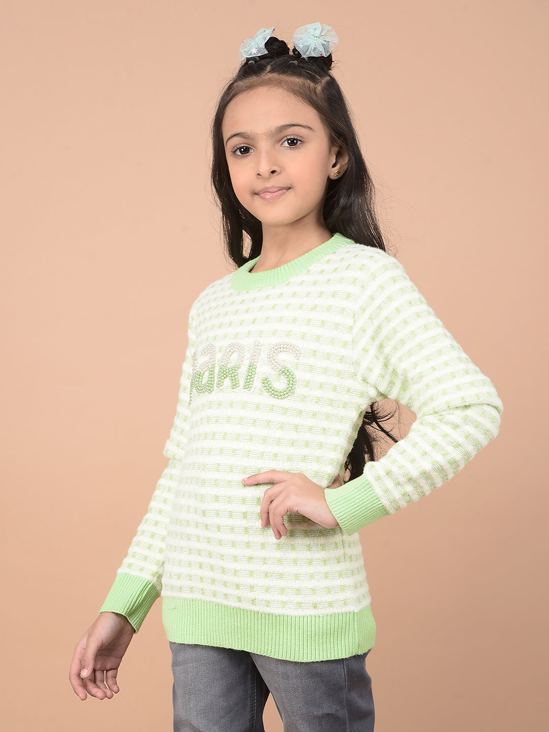 Green Embellished Sweater-Girls Sweaters-Crimsoune Club