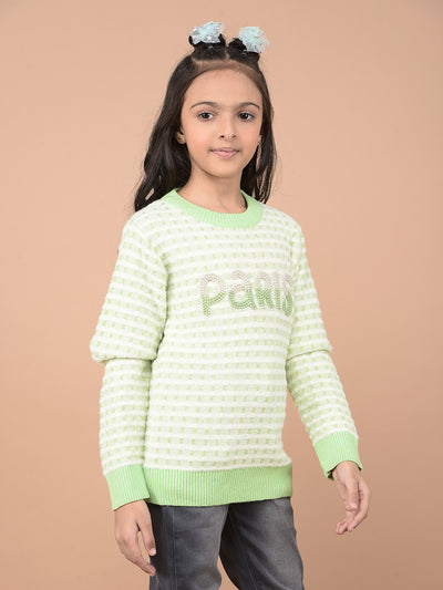 Green Embellished Sweater-Girls Sweaters-Crimsoune Club