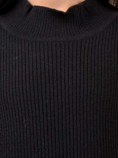 Black Jacquard High Neck Sweater-Girls Sweaters-Crimsoune Club