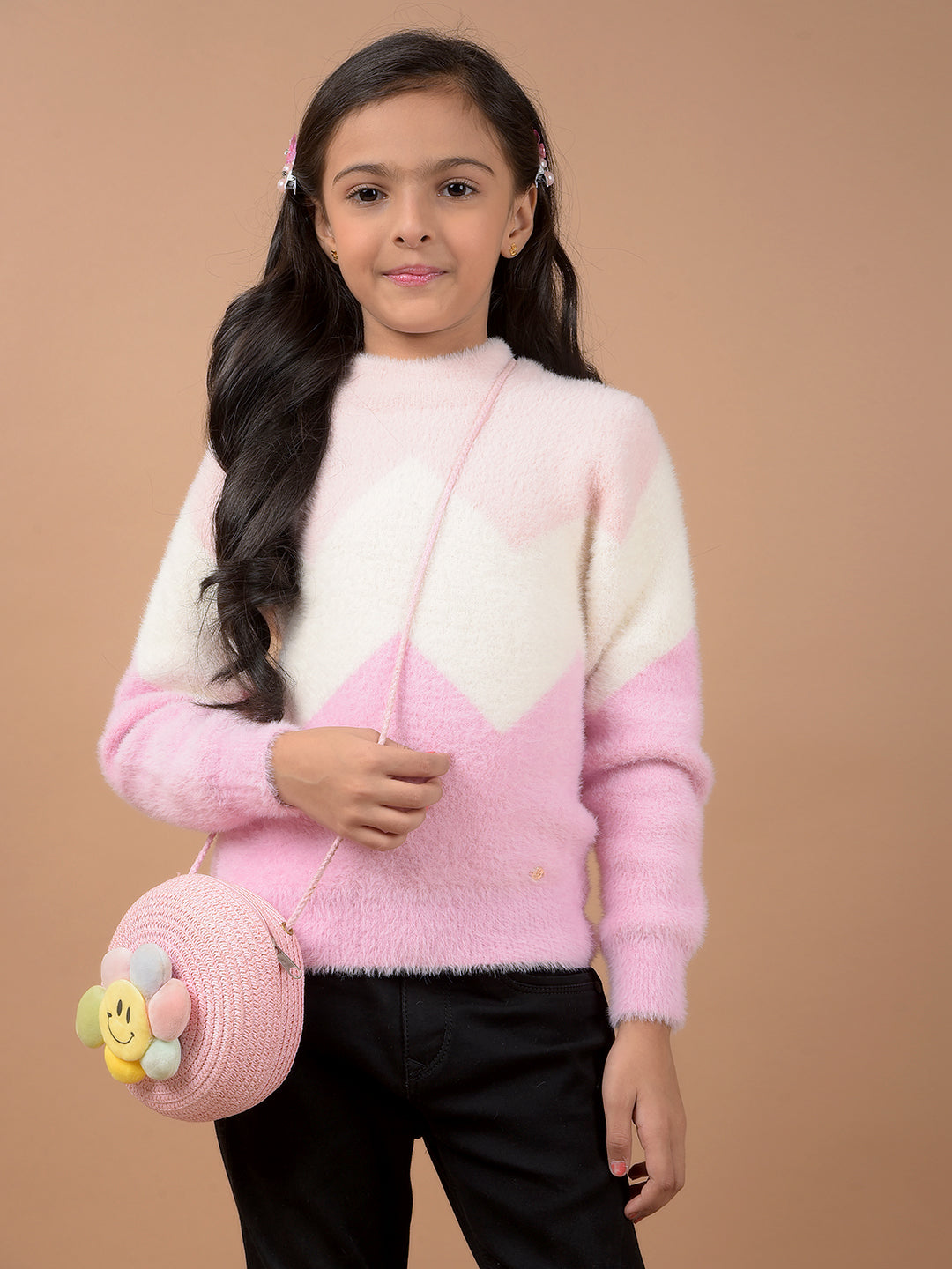 Pink Color-Block Sweater-Girls Sweaters-Crimsoune Club