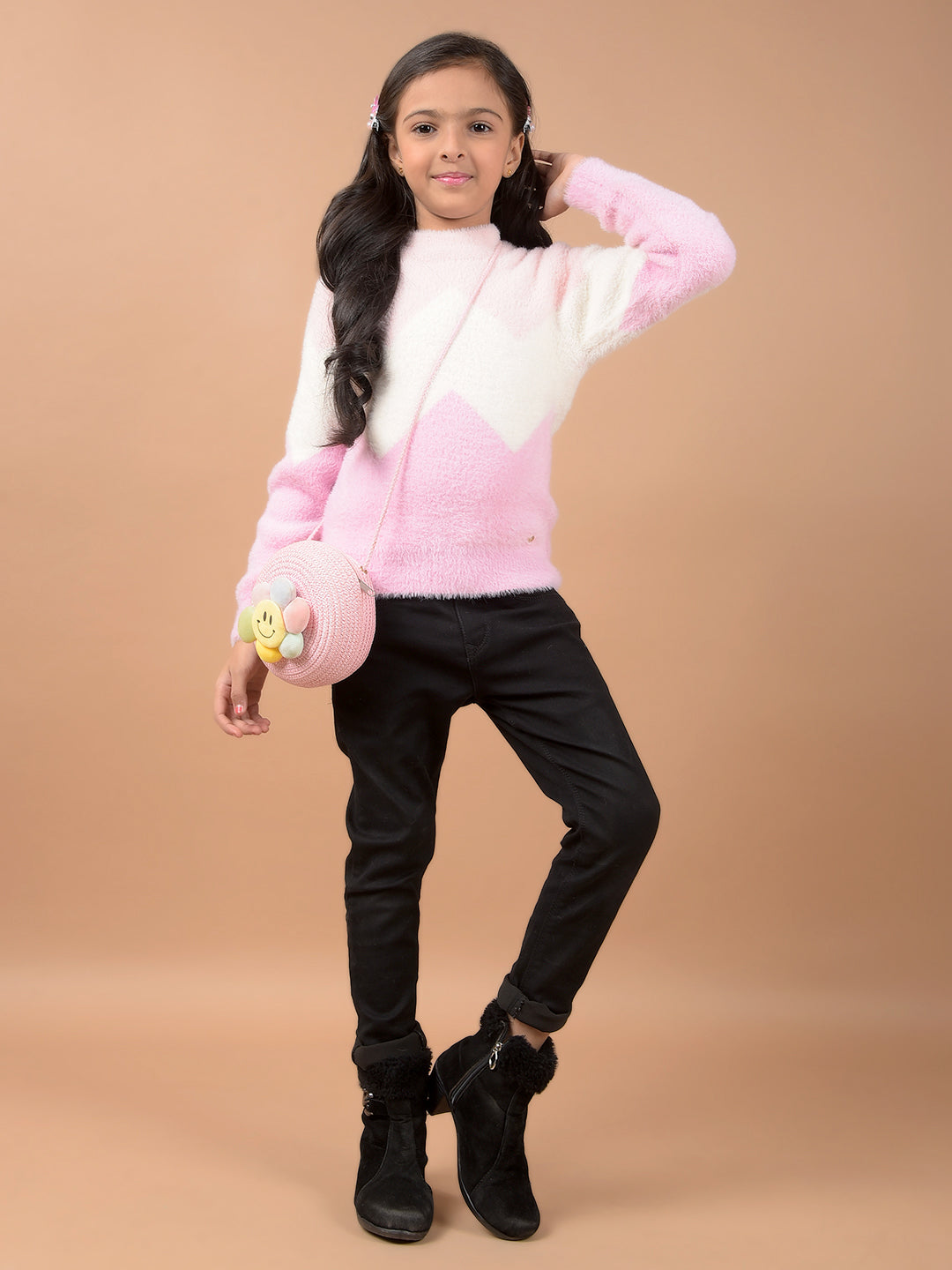 Pink Color-Block Sweater-Girls Sweaters-Crimsoune Club