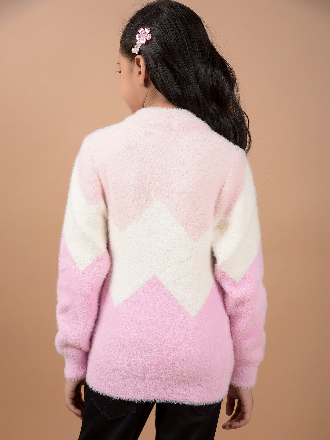 Pink Color-Block Sweater-Girls Sweaters-Crimsoune Club