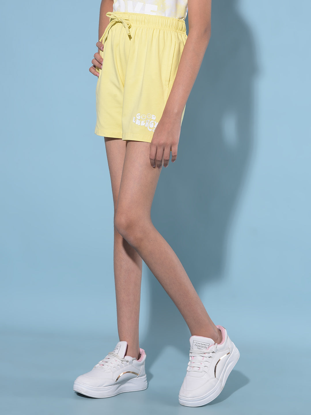 Yellow Mid Thigh Cotton Shorts Crimsoune Club