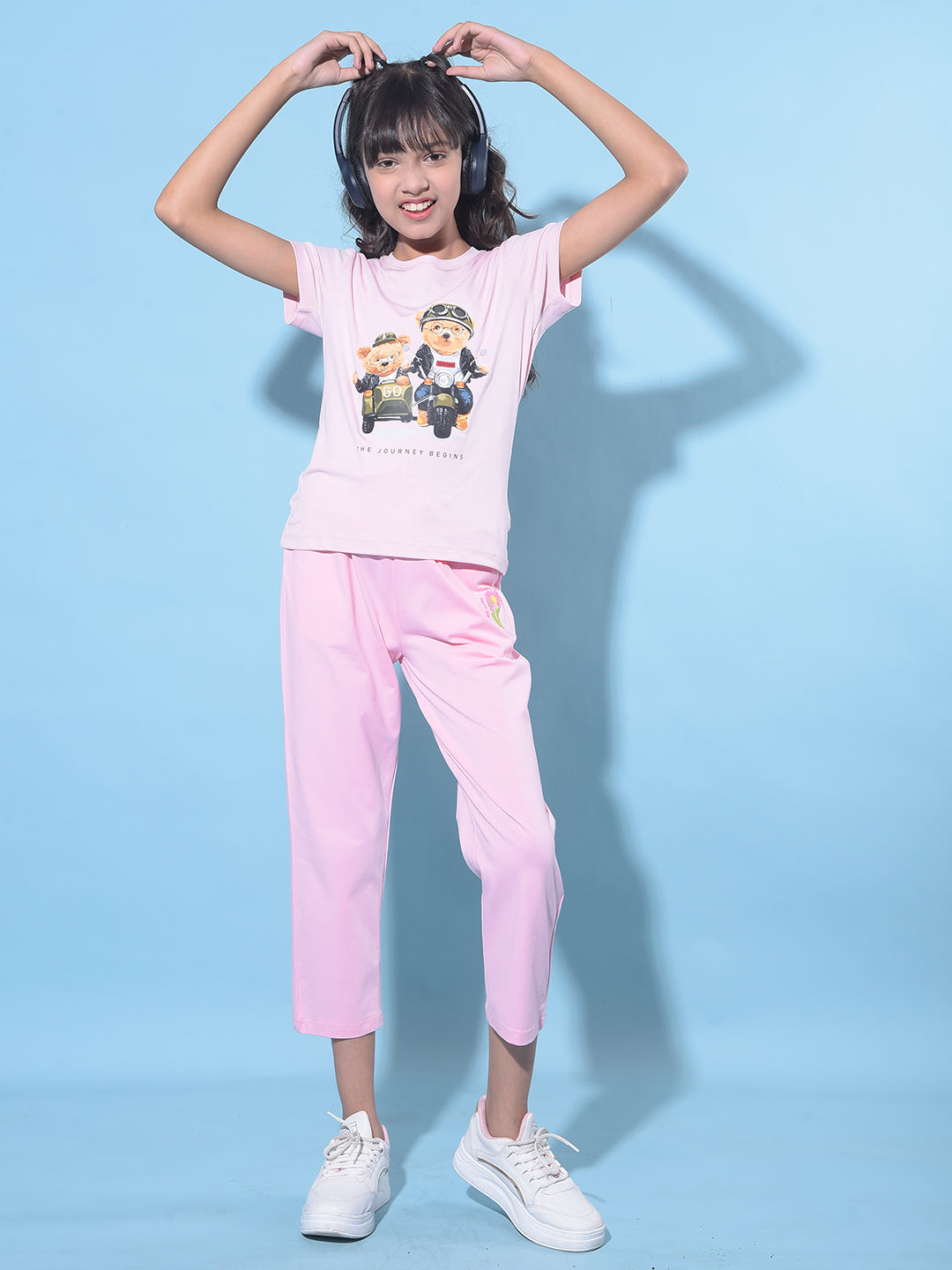 Pink Crop Length Lower-Girls Lounge Pants-Crimsoune Club