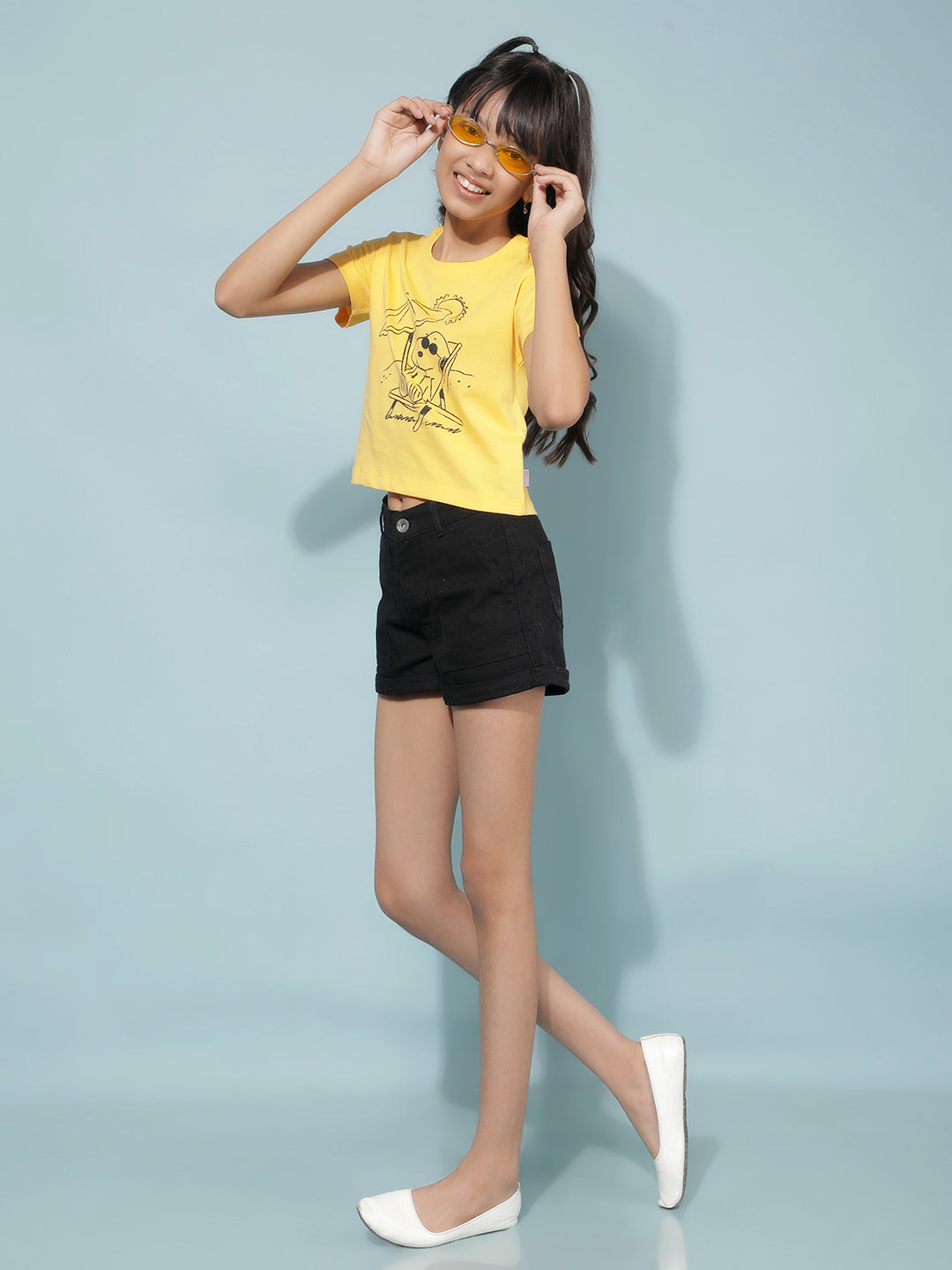 Yellow Graphic Print T-Shirt-Girls T-Shirts-Crimsoune Club