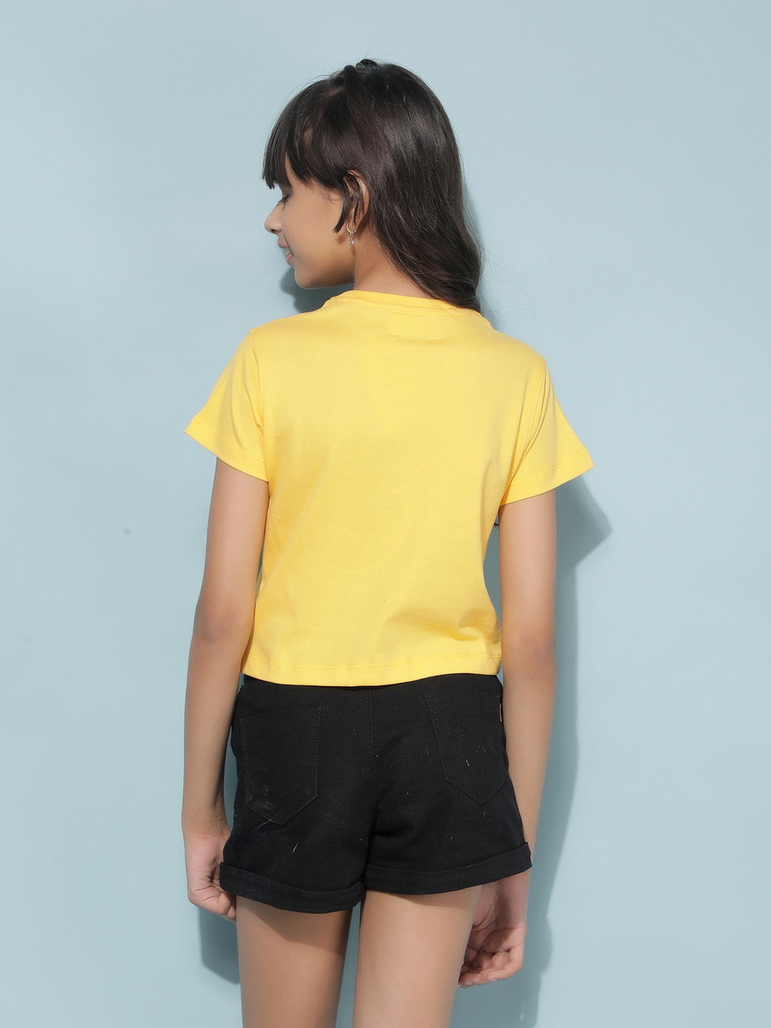 Yellow Graphic Print T-Shirt-Girls T-Shirts-Crimsoune Club