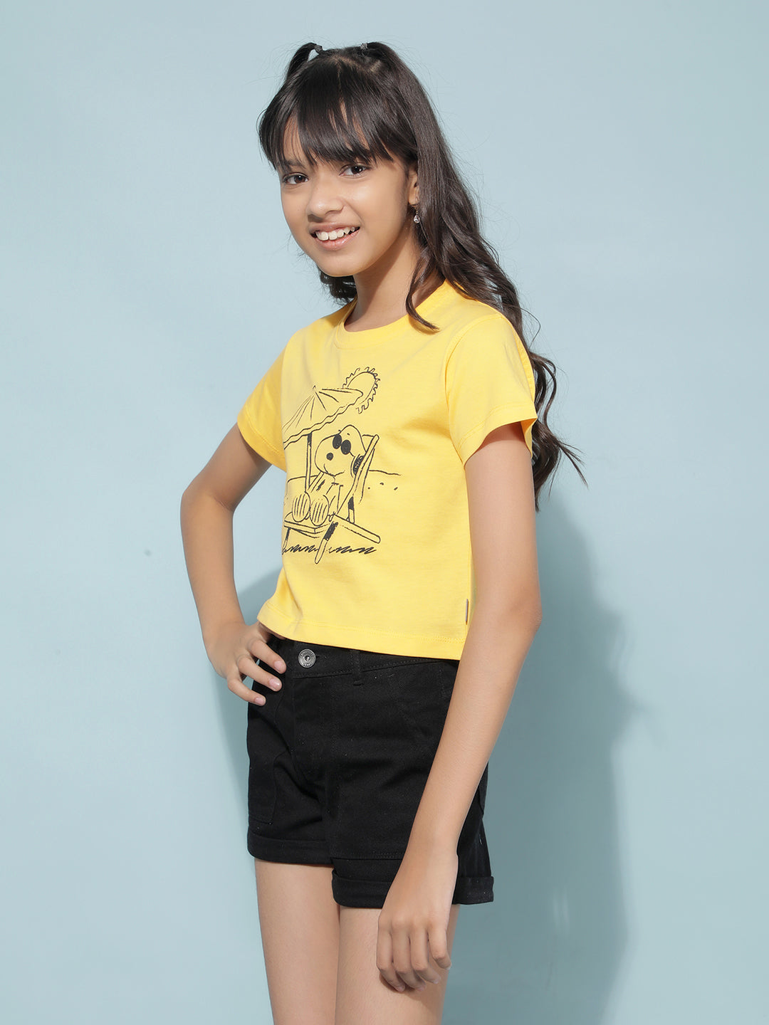 Yellow Graphic Print T-Shirt-Girls T-Shirts-Crimsoune Club