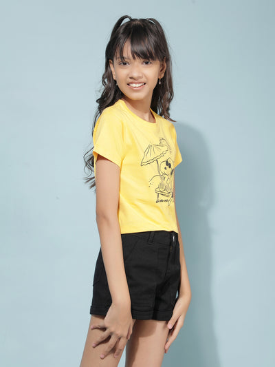 Yellow Graphic Print T-Shirt-Girls T-Shirts-Crimsoune Club