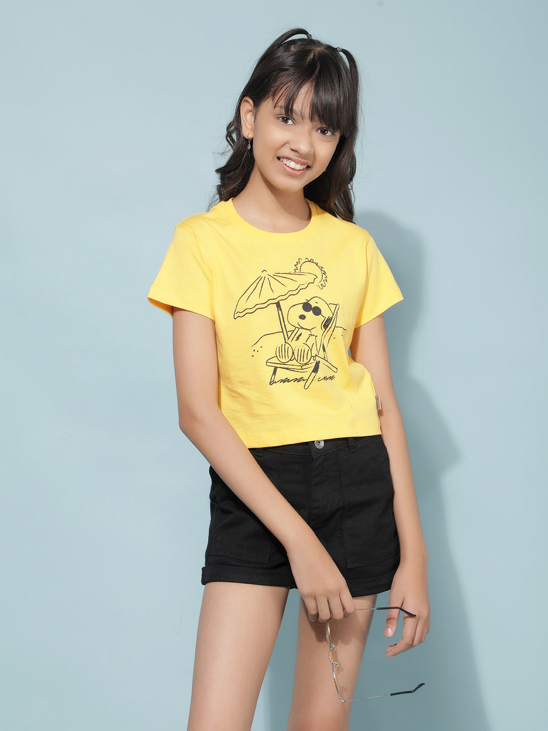 Yellow Graphic Print T-Shirt-Girls T-Shirts-Crimsoune Club