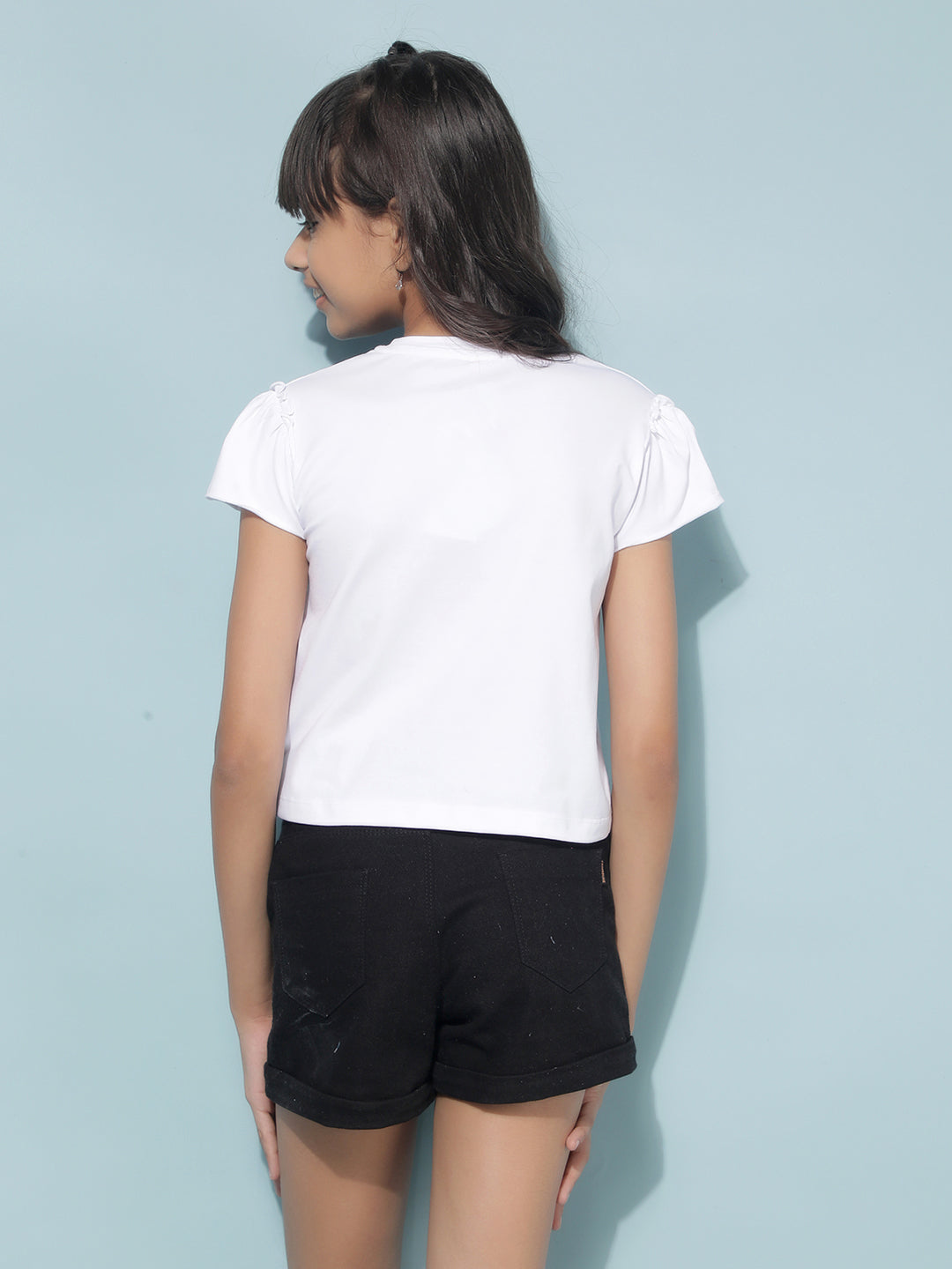 White Graphic Print Crop Length T-Shirt-Girls T-Shirts-Crimsoune Club