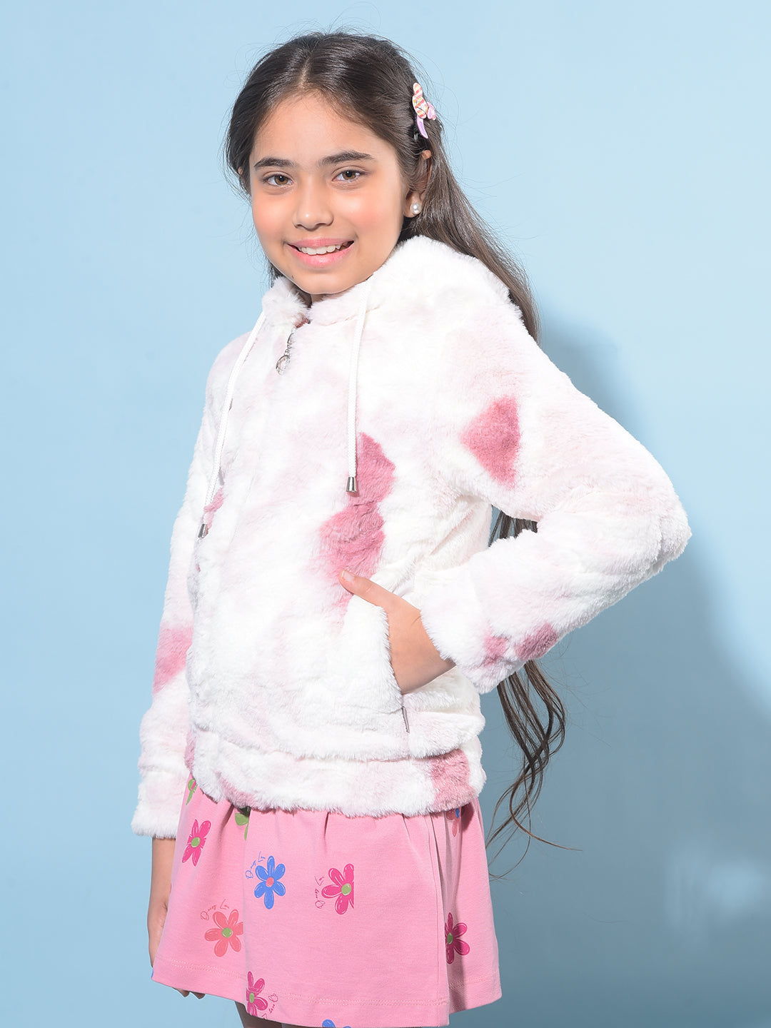 Pink Hooded Fur Jacket-Girls Jackets-Crimsoune Club