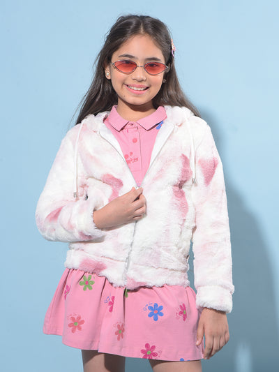 Pink Hooded Fur Jacket-Girls Jackets-Crimsoune Club