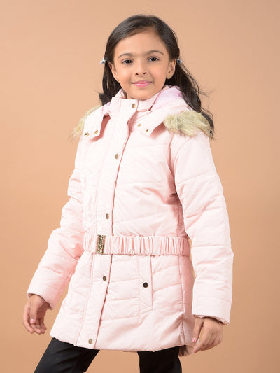 Peach Hooded Neck Padded Jacket-Girls Jackets-Crimsoune Club