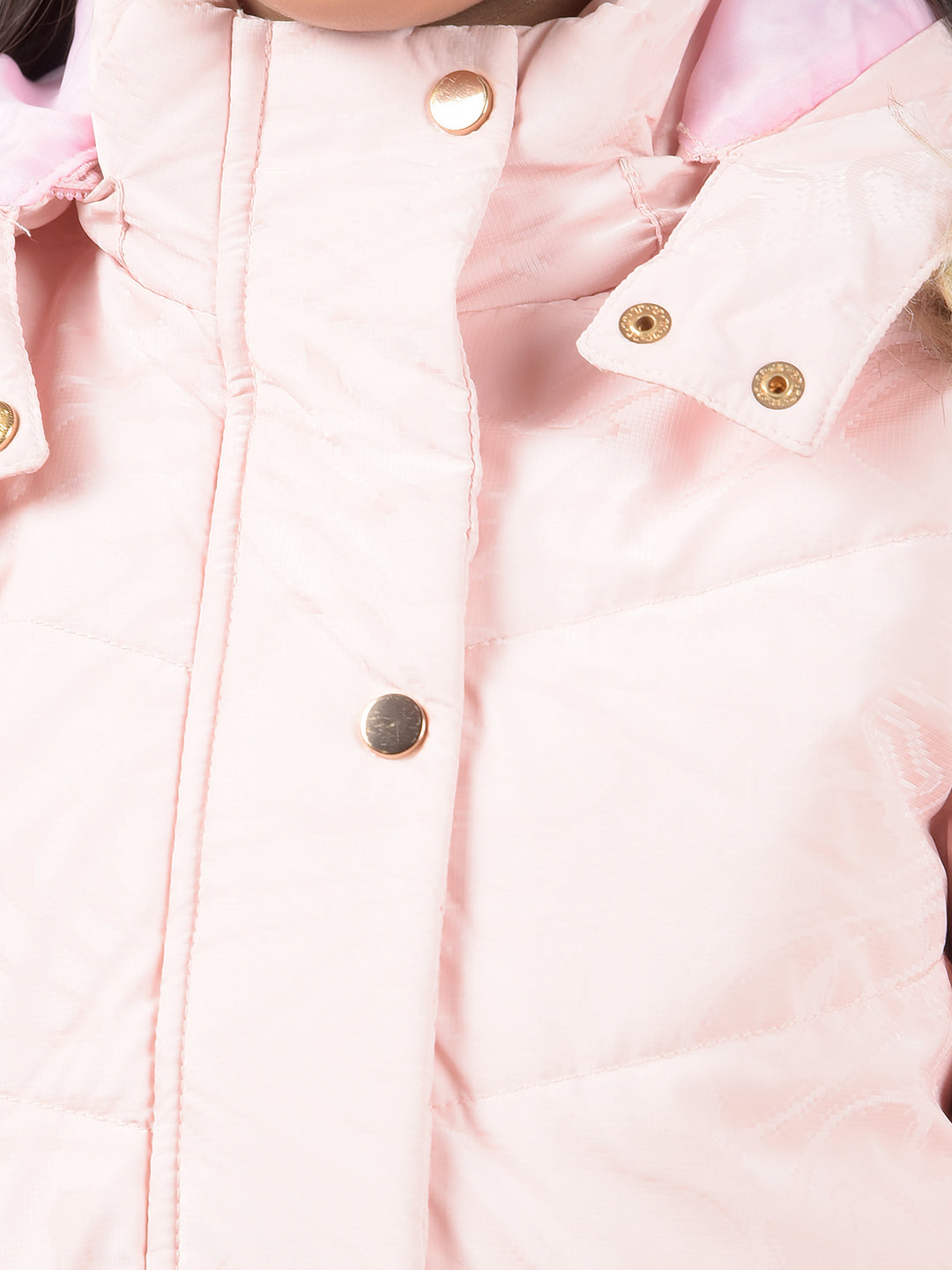 Peach Hooded Neck Padded Jacket-Girls Jackets-Crimsoune Club