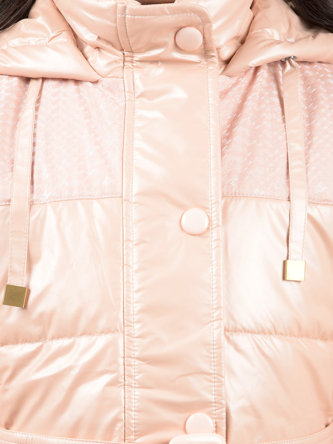 Peach Hooded Neck Padded Jacket-Girls Jackets-Crimsoune Club