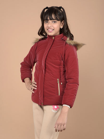 Red Hooded Neck Puffer Jacket